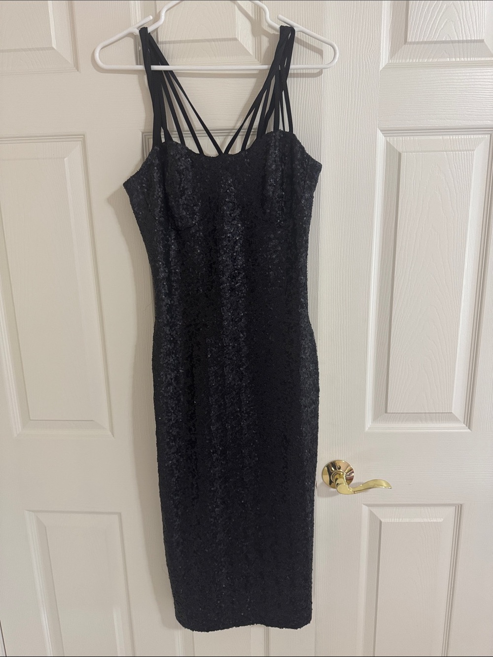 Dress the Population Black Sequin Strappy Midi Dress, Sweetheart — NWOT Size L